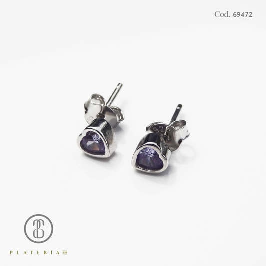 ARETE RODINADO CORAZON 5.5MM LAVANDA PLATA.925