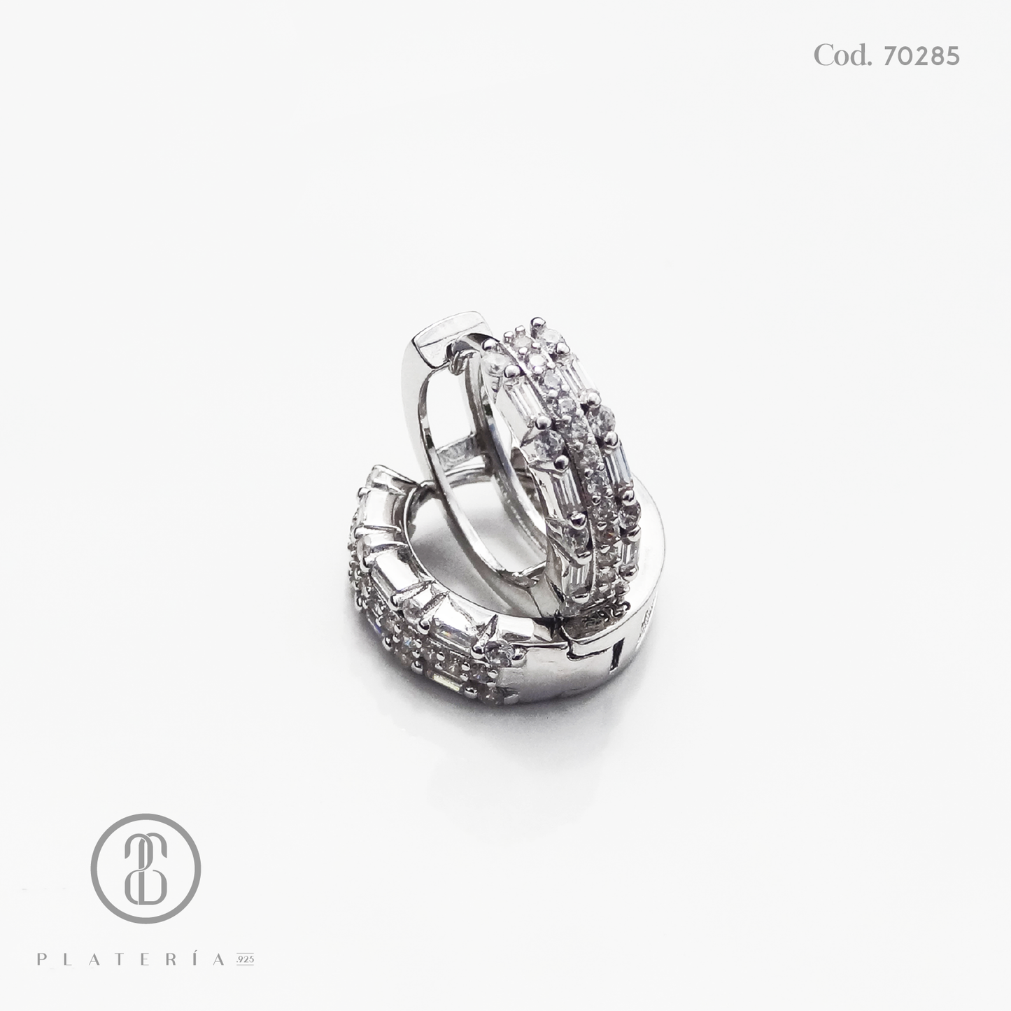 HUGGIE RODINADO 13MM BAGUETTE PLATA.925