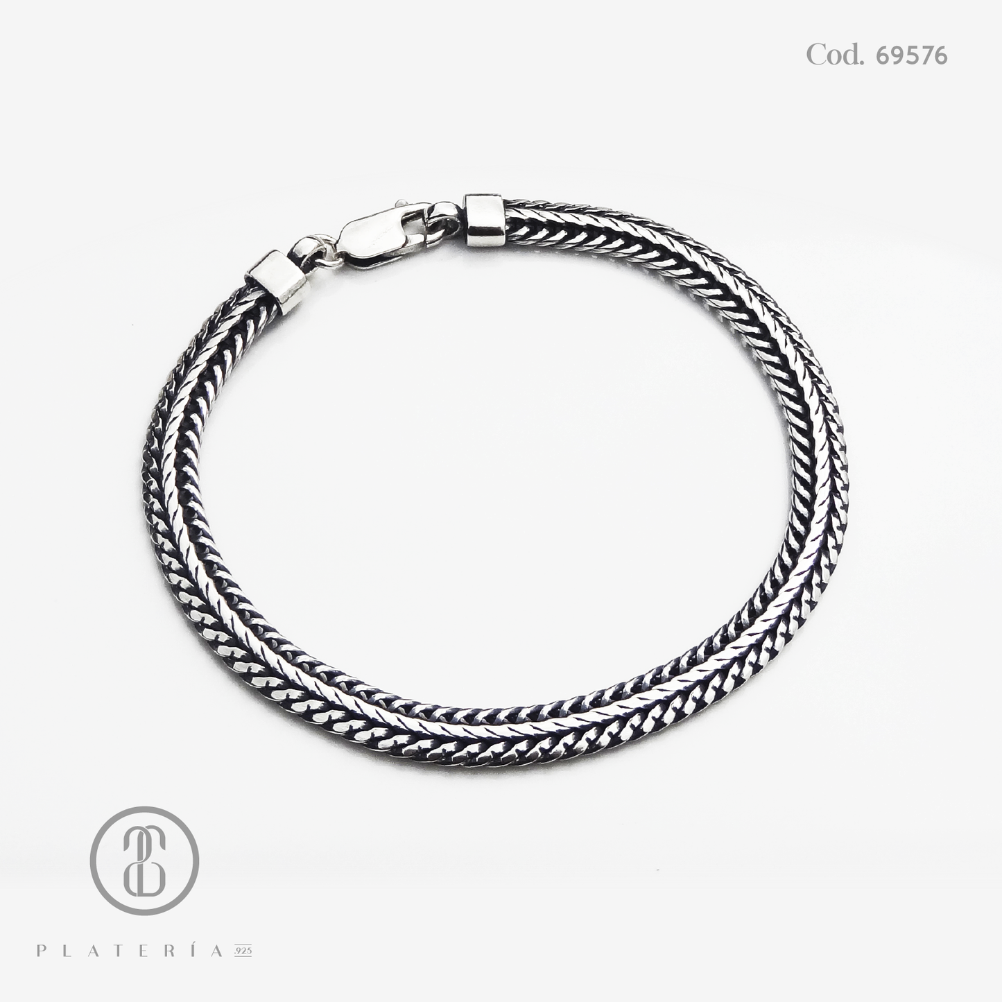 PULSERA TRENZADA Y ESLABONES 19CM OXIDADA PLATA.925