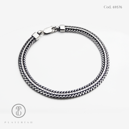 PULSERA TRENZADA Y ESLABONES 19CM OXIDADA PLATA.925