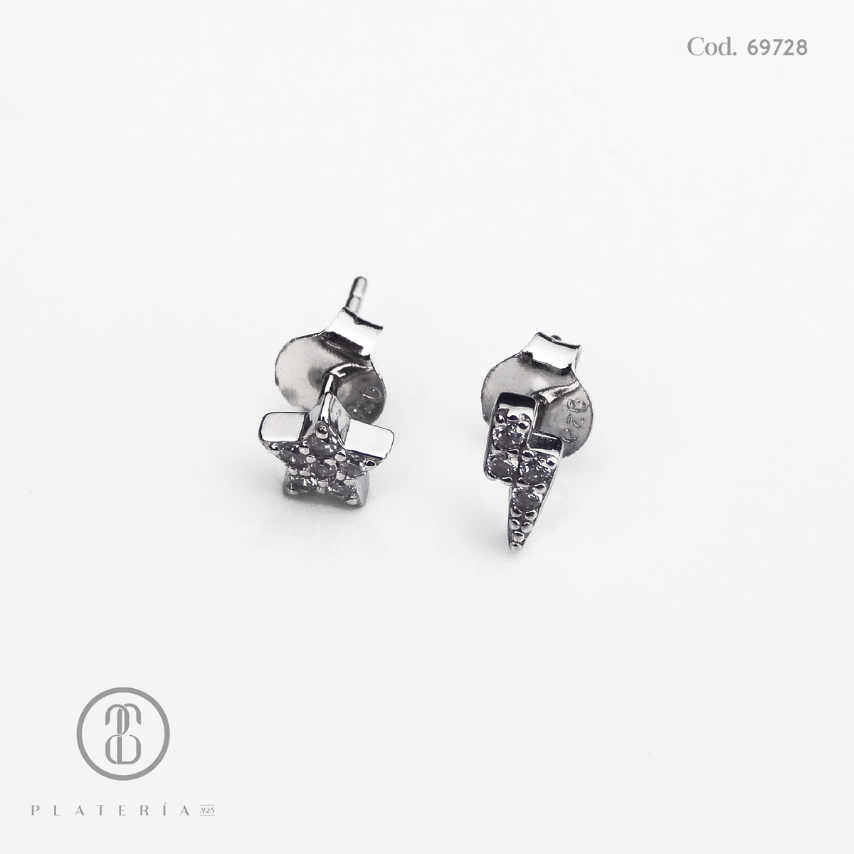 ARETE  RODINADO MIS-MATCHED ESTRELLA Y RAYO PLATA.925