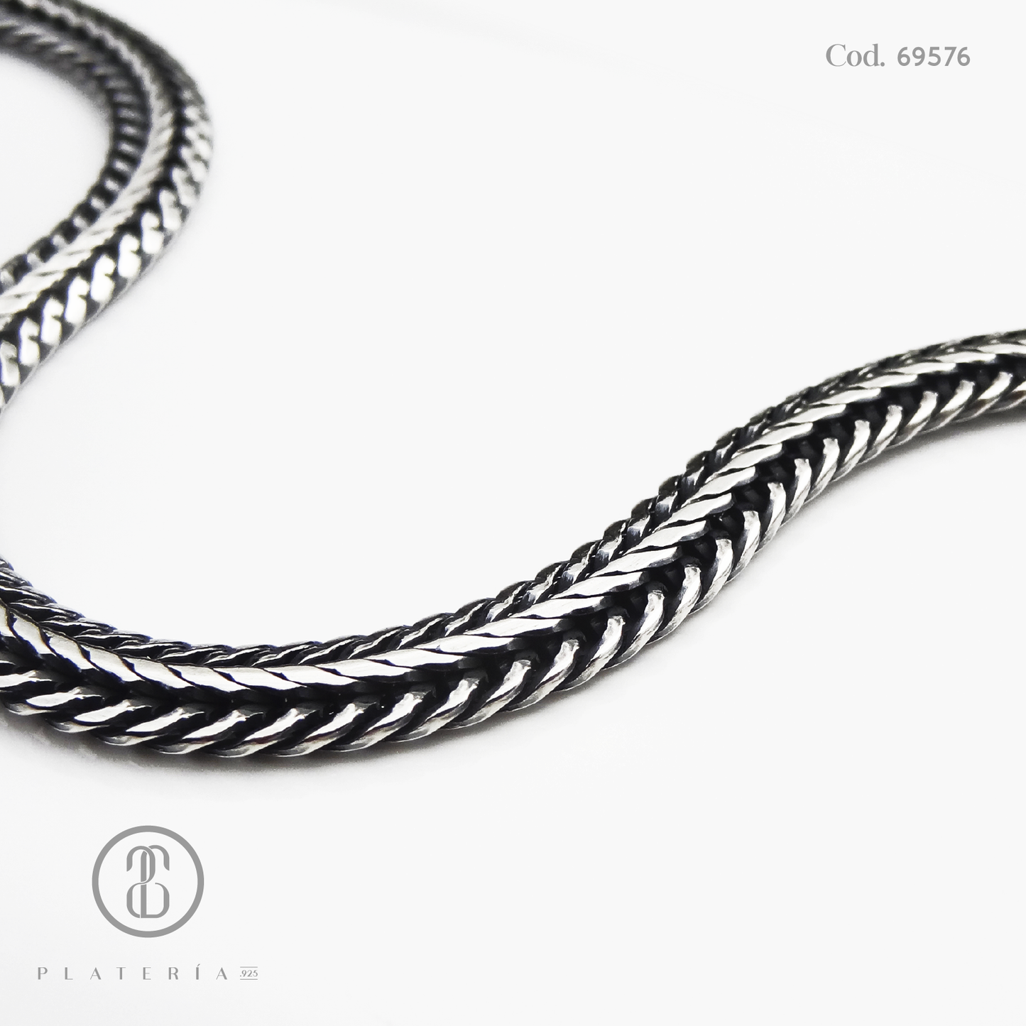 PULSERA TRENZADA Y ESLABONES 19CM OXIDADA PLATA.925
