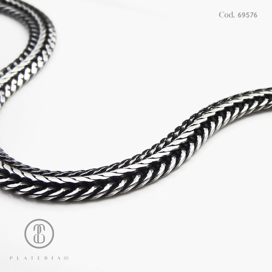 PULSERA TRENZADA Y ESLABONES 19CM OXIDADA PLATA.925