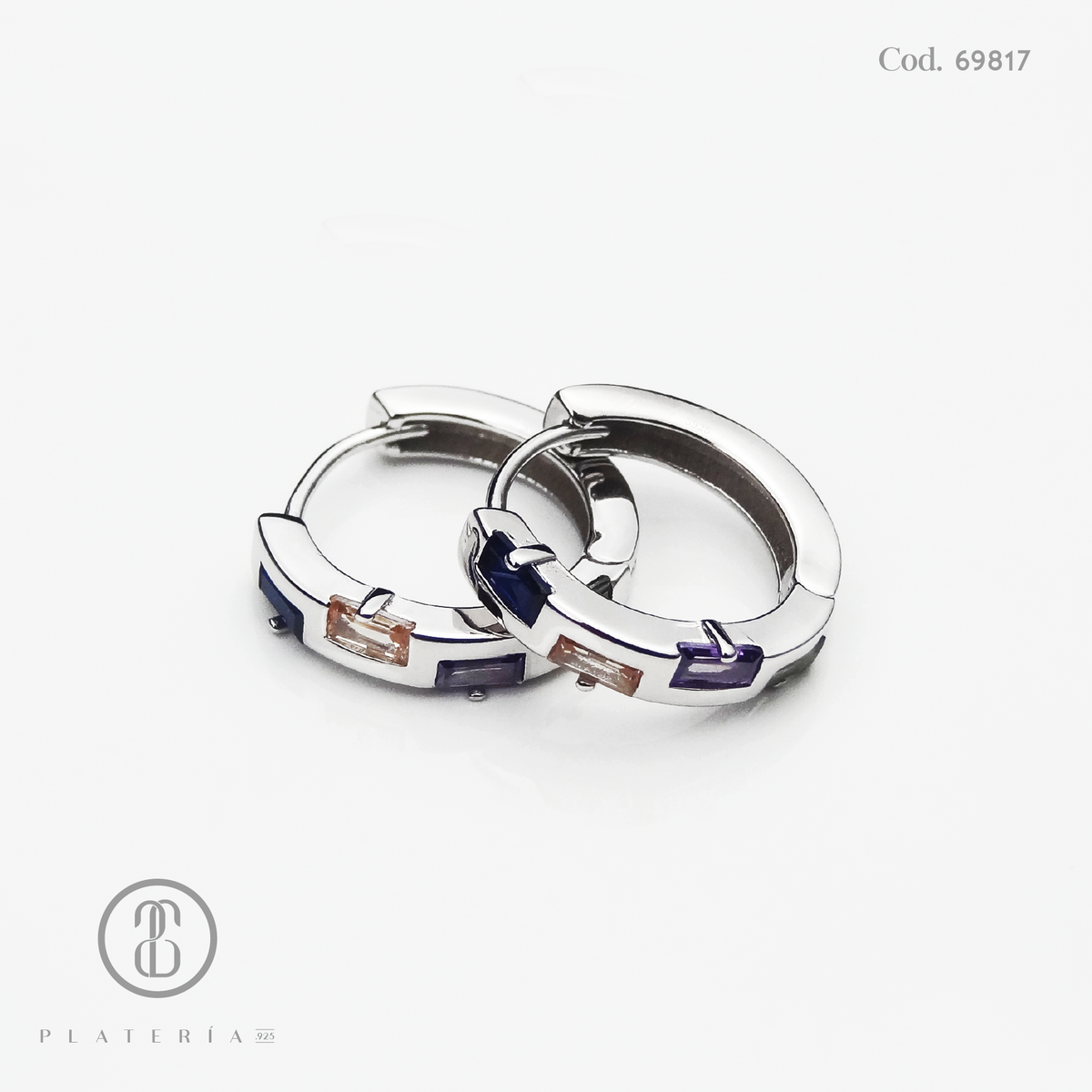 HUGGIE RODINADO BAGUETTE COLORES PLATA.925