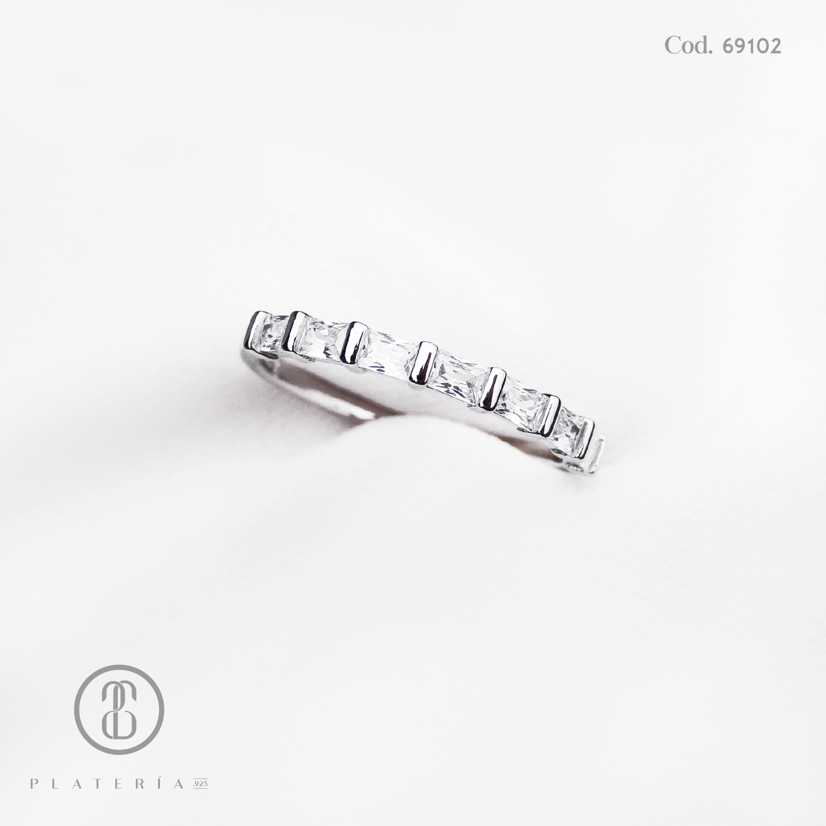 ANILLO RODINADO BAGUETTE PLATA.925
