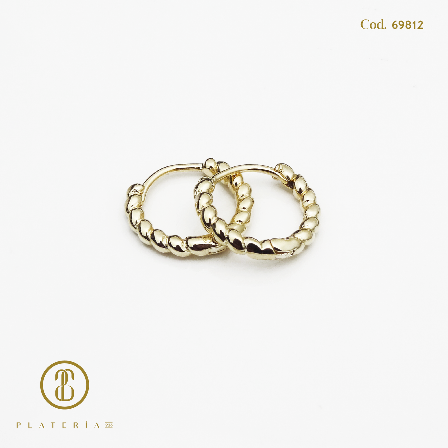 HUGGIE DORADO BAÑO 14K TRENZADO 16MM PLATA.925