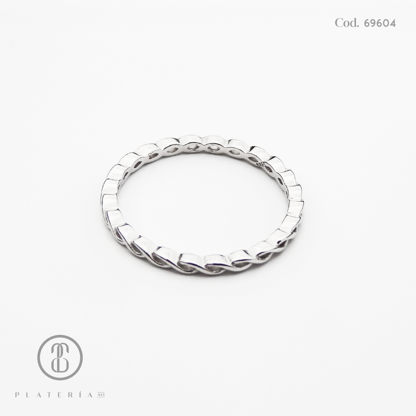 ANILLO RODINADO CINTILLO ENTRELAZADO PLATA.925