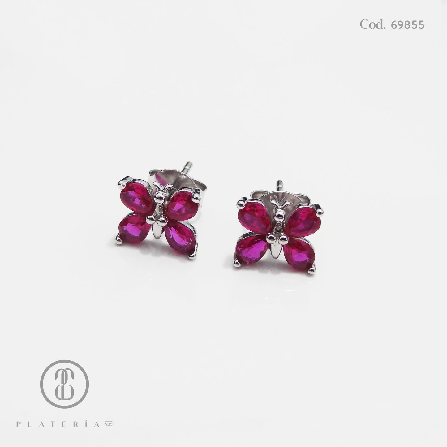 ARETE RODINADO MARIPOSA ZIRCON FUCSIA PLATA.925