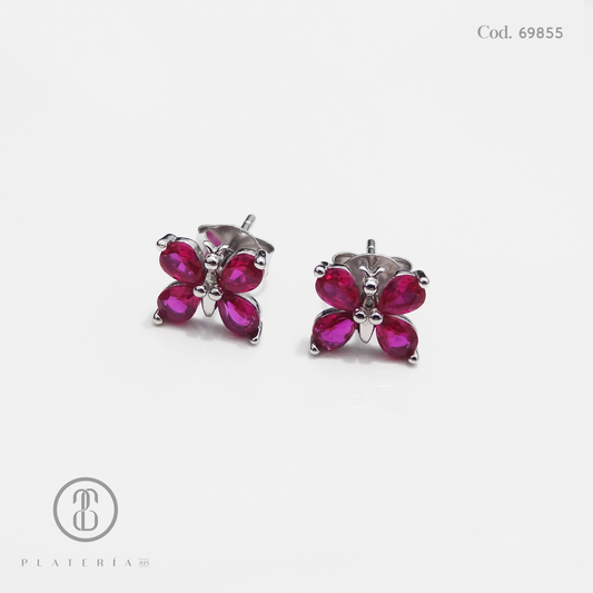 ARETE RODINADO MARIPOSA ZIRCON FUCSIA PLATA.925