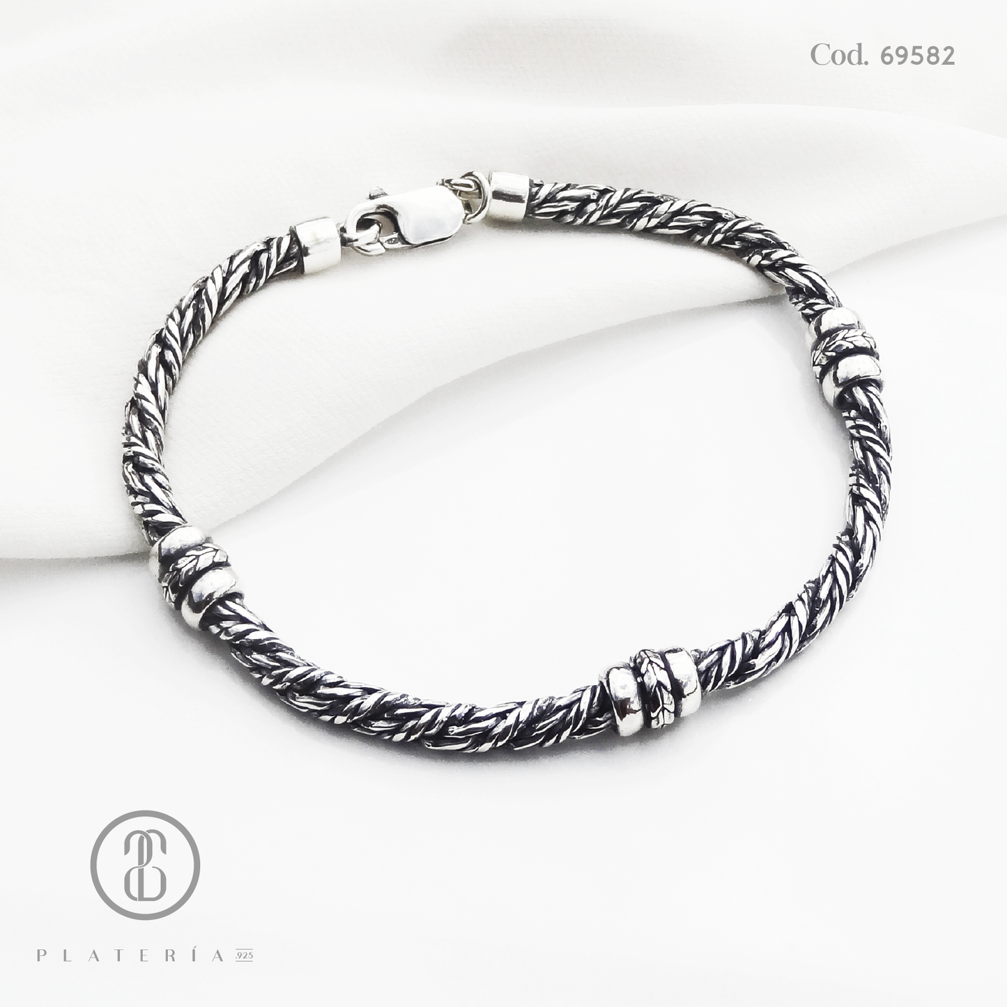 PULSERA TIPO MECATE 21CM OXIDADA PLATA.925