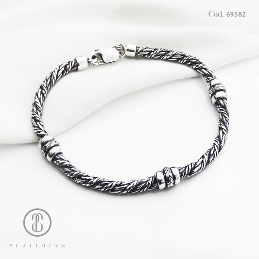 PULSERA TIPO MECATE 21CM OXIDADA PLATA.925