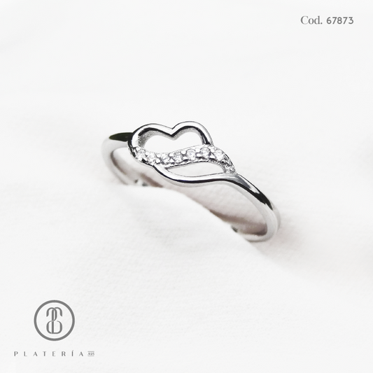 ANILLO RODINADO CORAZON PLATA.925