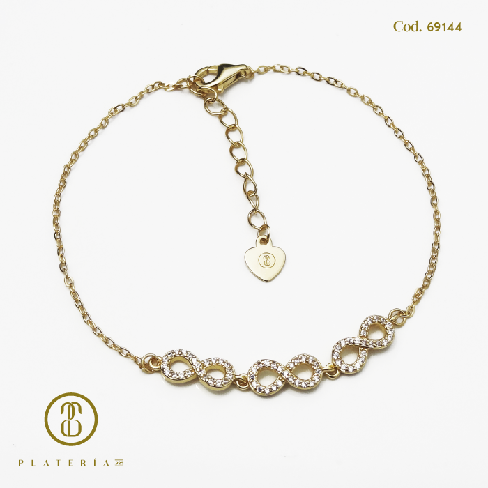 PULSERA DORADA BAÑO 14K INFINITOS PLATA.925