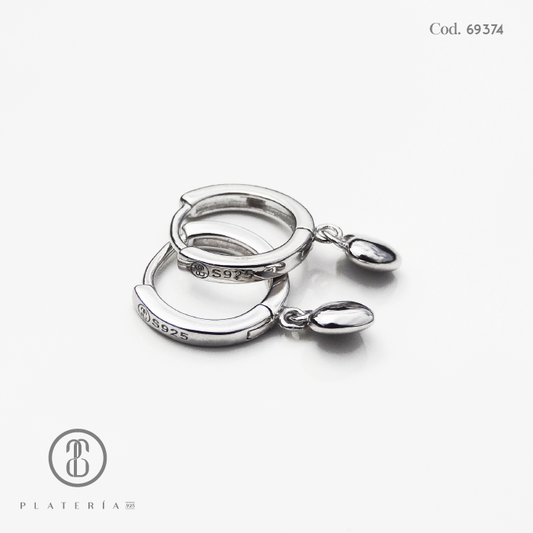 HUGGIE RODINADO CON DIJE CORAZON LISO PLATA.925