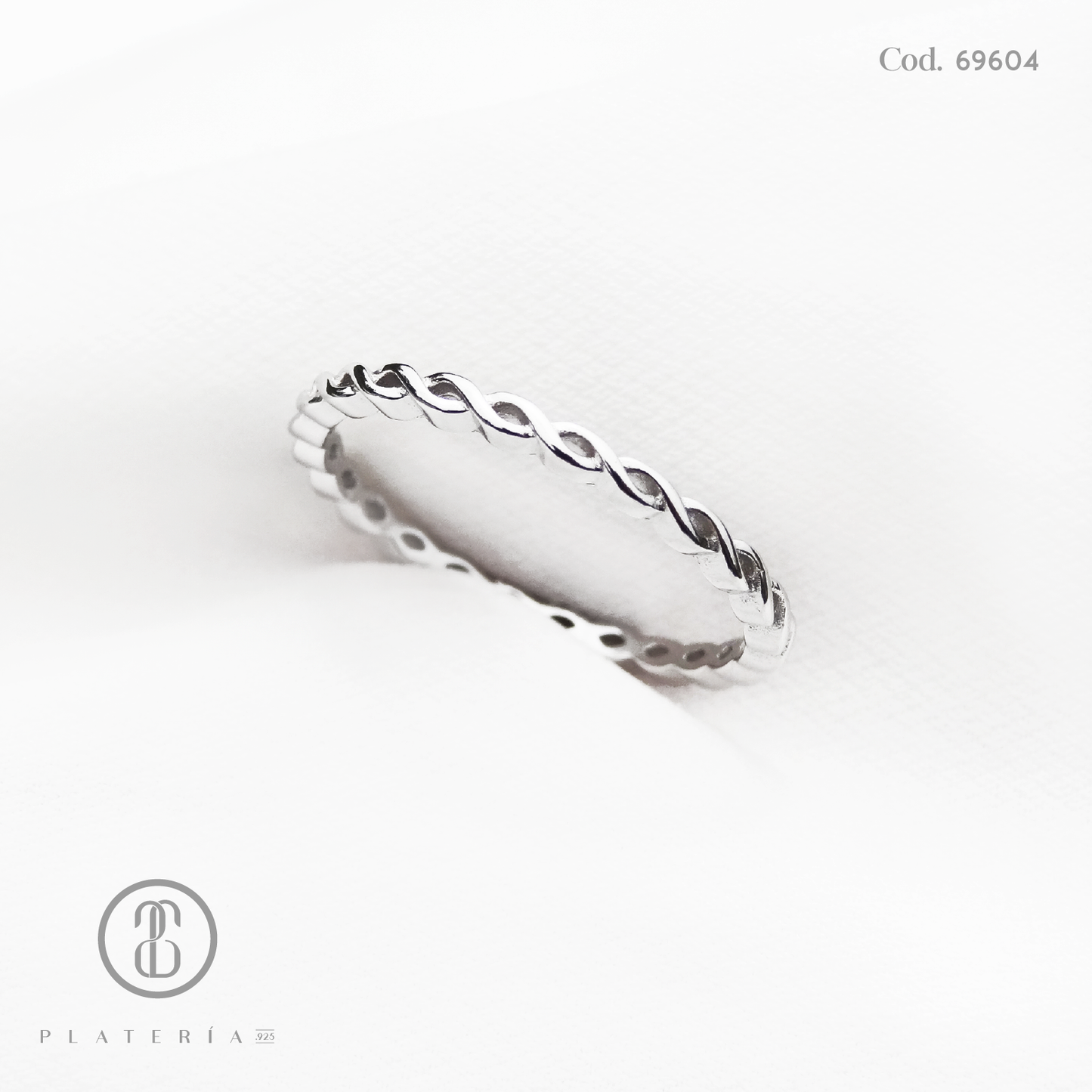 ANILLO RODINADO CINTILLO ENTRELAZADO PLATA.925