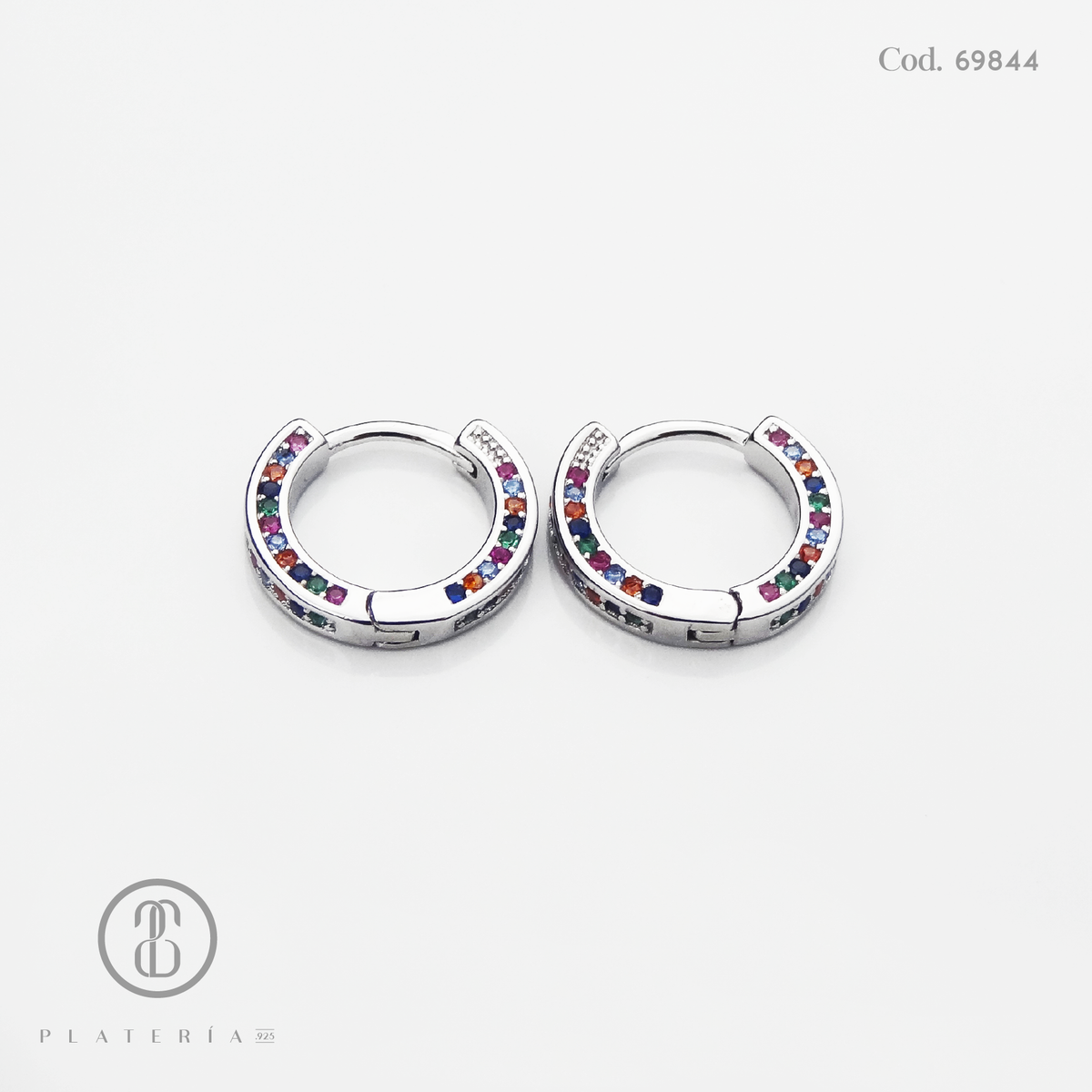 HUGGIE RODINADO COLORES 15MM PLATA.925