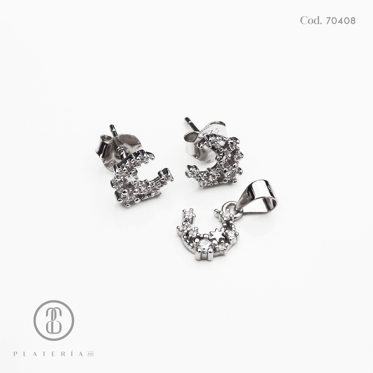 JUEGO RODINADO LUNA ZIRCON PLATA.925