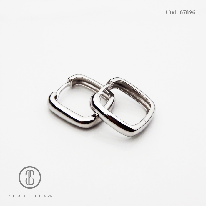 HUGGIE RODINADO 14MM CUADRADO PLATA.925