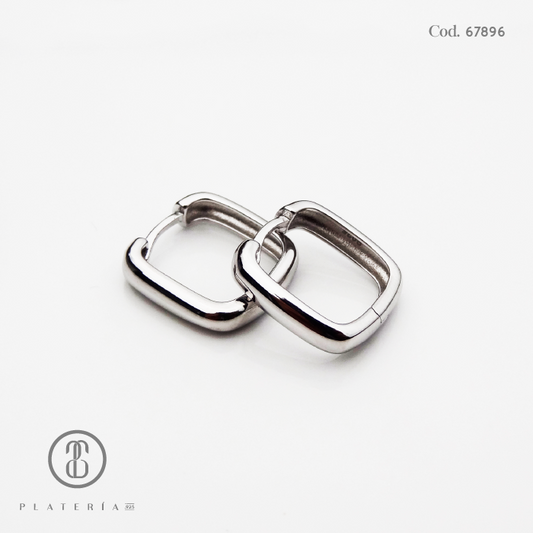 HUGGIE RODINADO 14MM CUADRADO PLATA.925