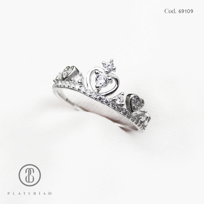 ANILLO RODINADO CORONA PLATA.925
