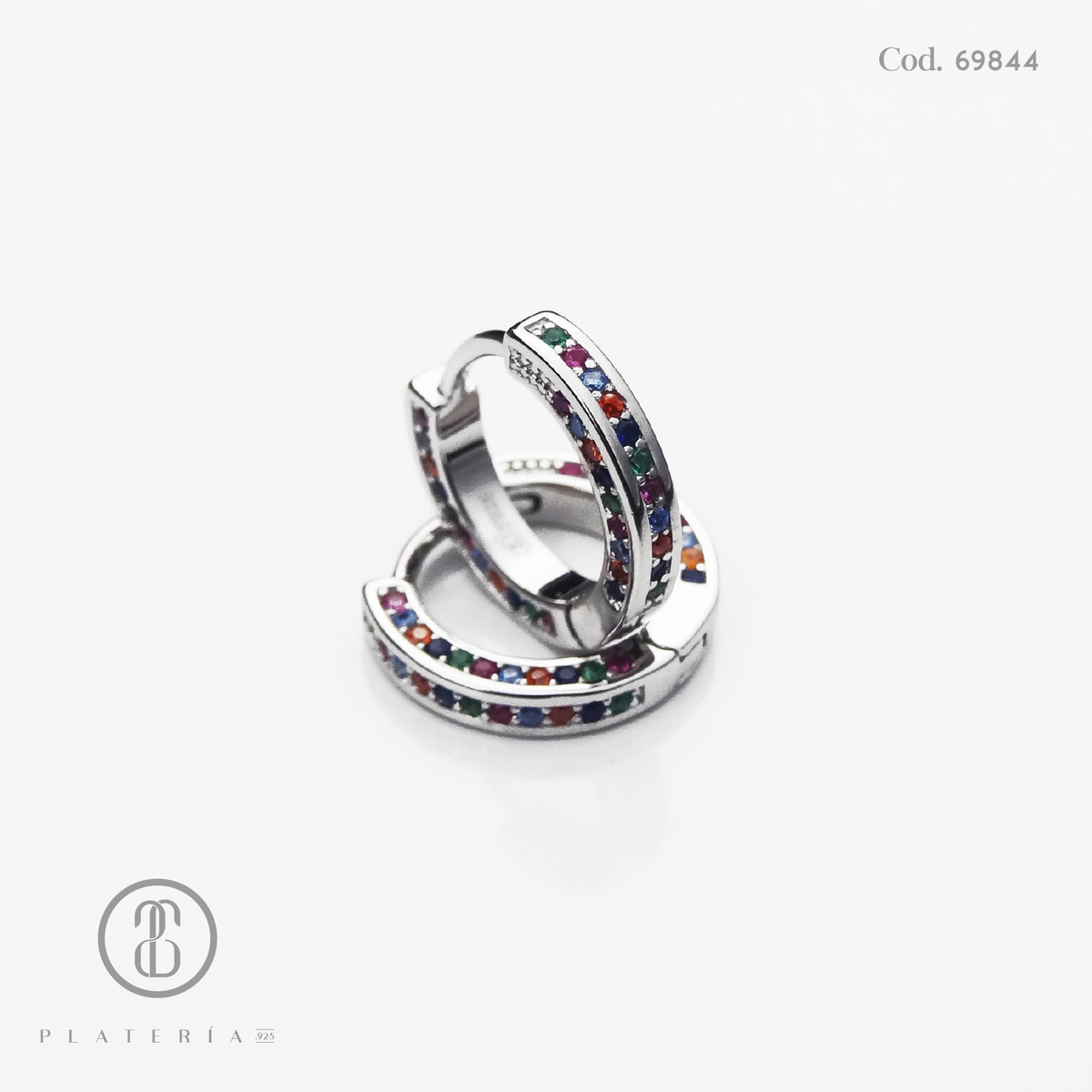 HUGGIE RODINADO COLORES 15MM PLATA.925