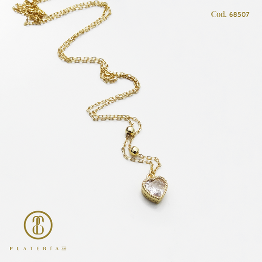 GARGANTILLA CORAZON BISELADO DORADO BAÑO14K PLATA.925