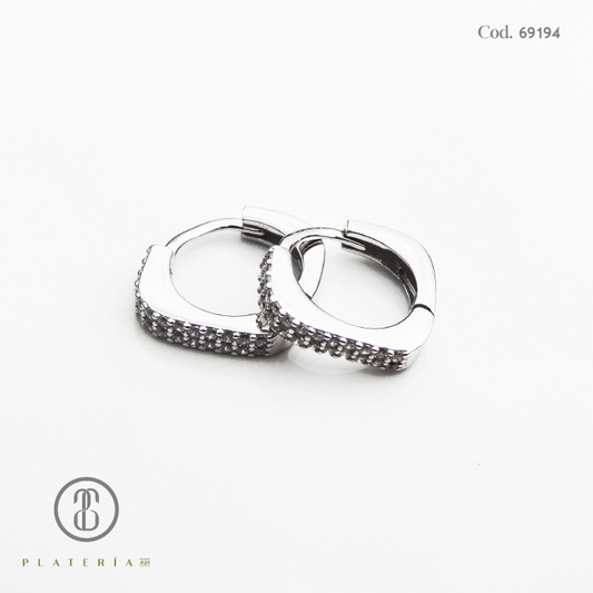 HUGGIE RODINADO CUADRADO PAVE PLATA.925