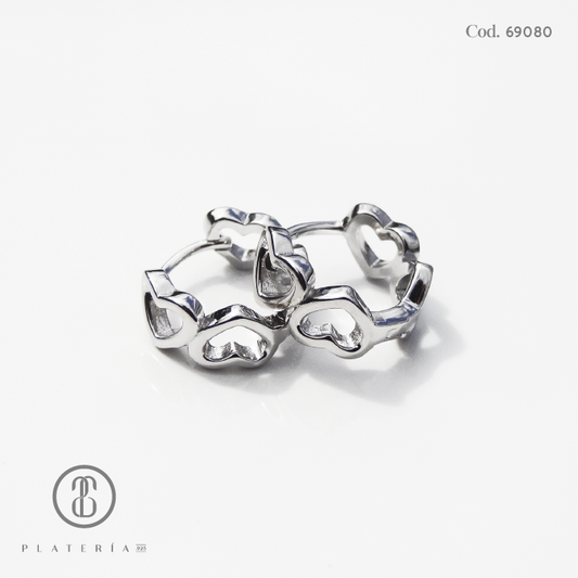HUGGIE RODINADO CORAZONES 12MM PLATA.925