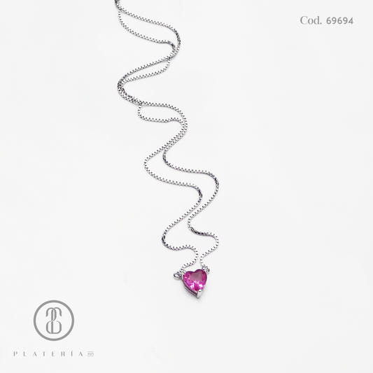GARGANTILLA RODINADA CORAZON FUCSIA 6MM PLATA.925