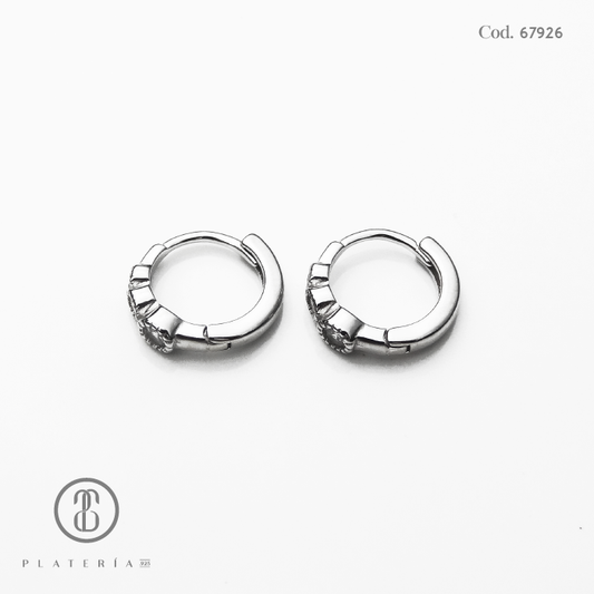 HUGGIE RODINADO 12MM ZIRCON PLATA.925