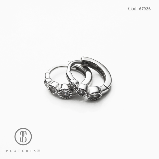 HUGGIE RODINADO 12MM ZIRCON PLATA.925