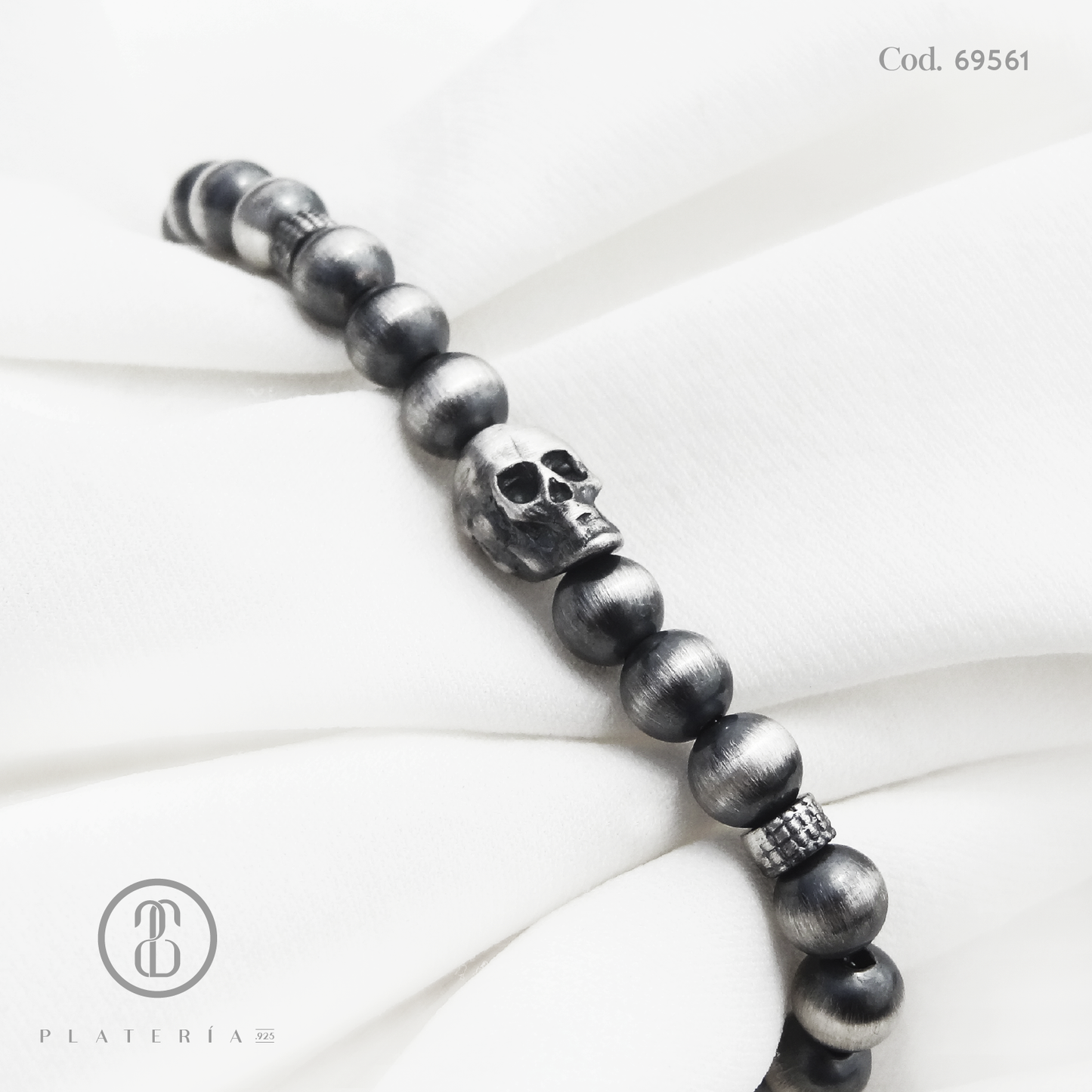 PULSERA OXIDADA 20*2CM CALABERAS PLATA.925