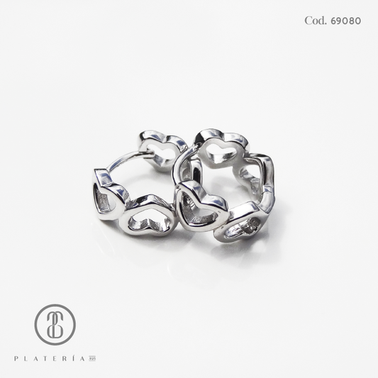 HUGGIE RODINADO CORAZONES 12MM PLATA.925