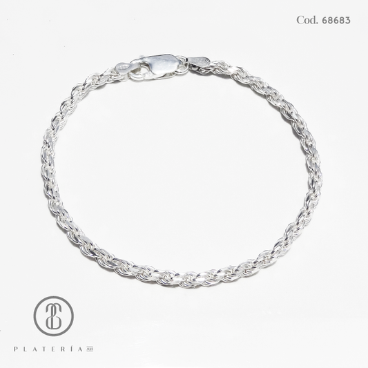 PULSERA CORDON MECATEADO 19CM PLATA.925