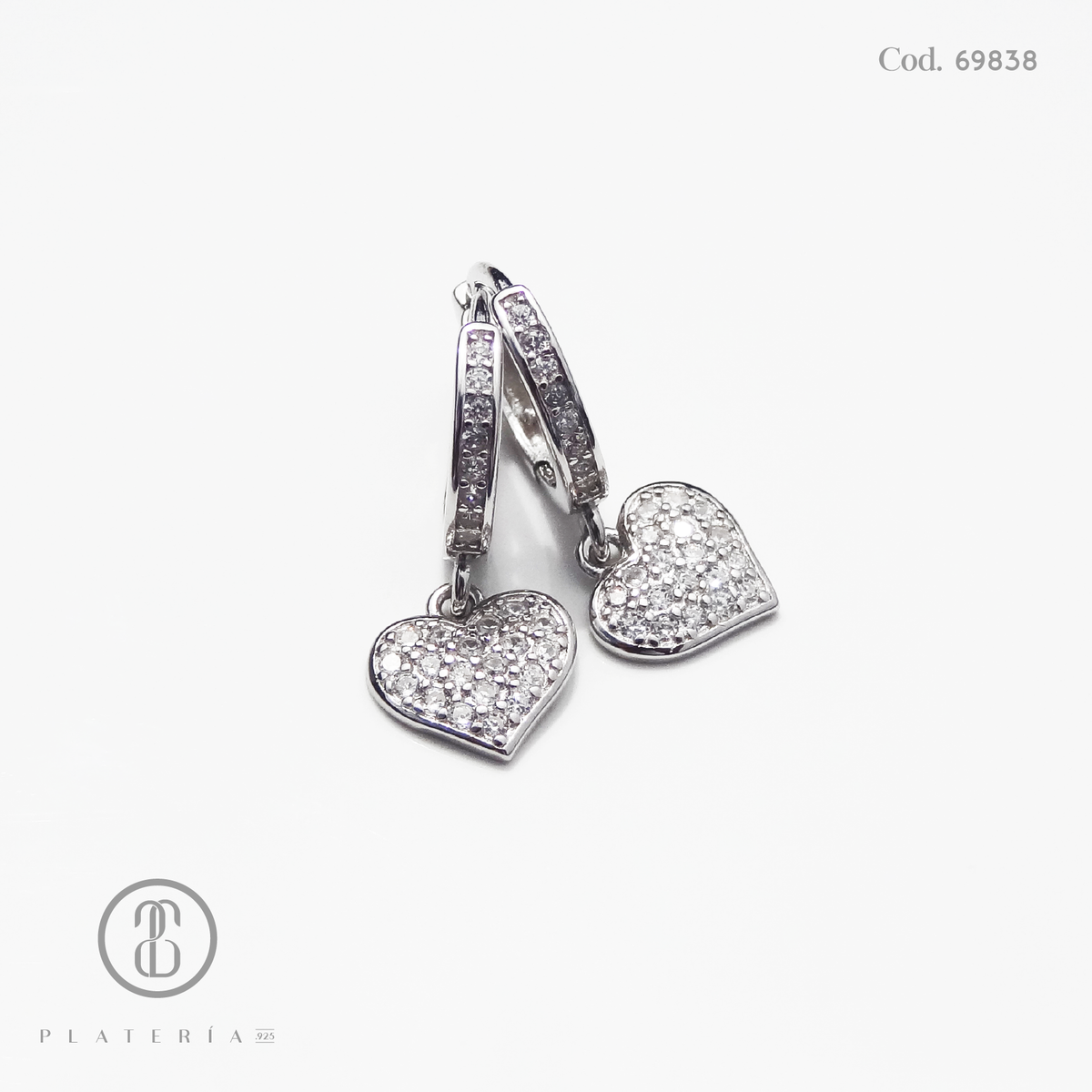 HUGGIE RODINADO DIJE CORAZON PAVE PLATA.925