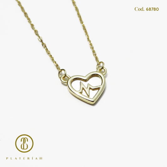 GARGANTILLA REVERSIBLE DORADA BAÑO 14K CORAZON NACAR PLATA.925