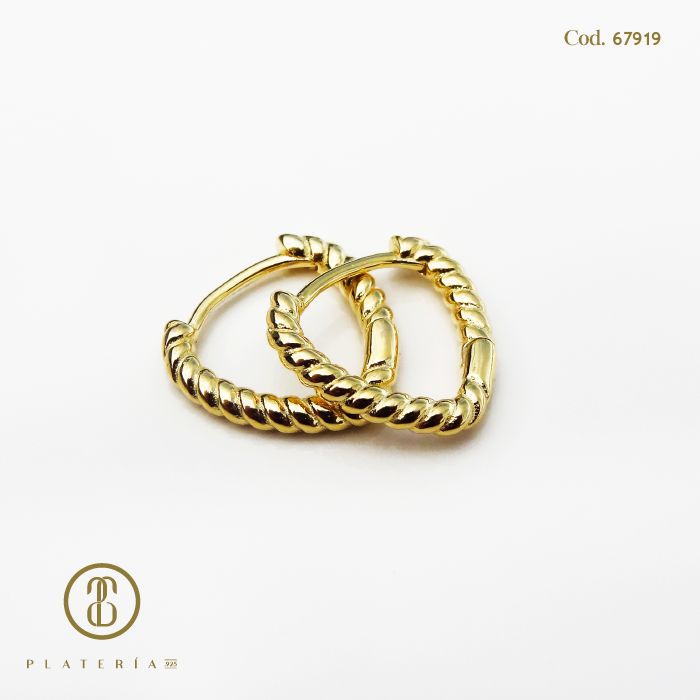 HUGGIE DORADO BAÑO 14K ENTRELAZO PLATA.925