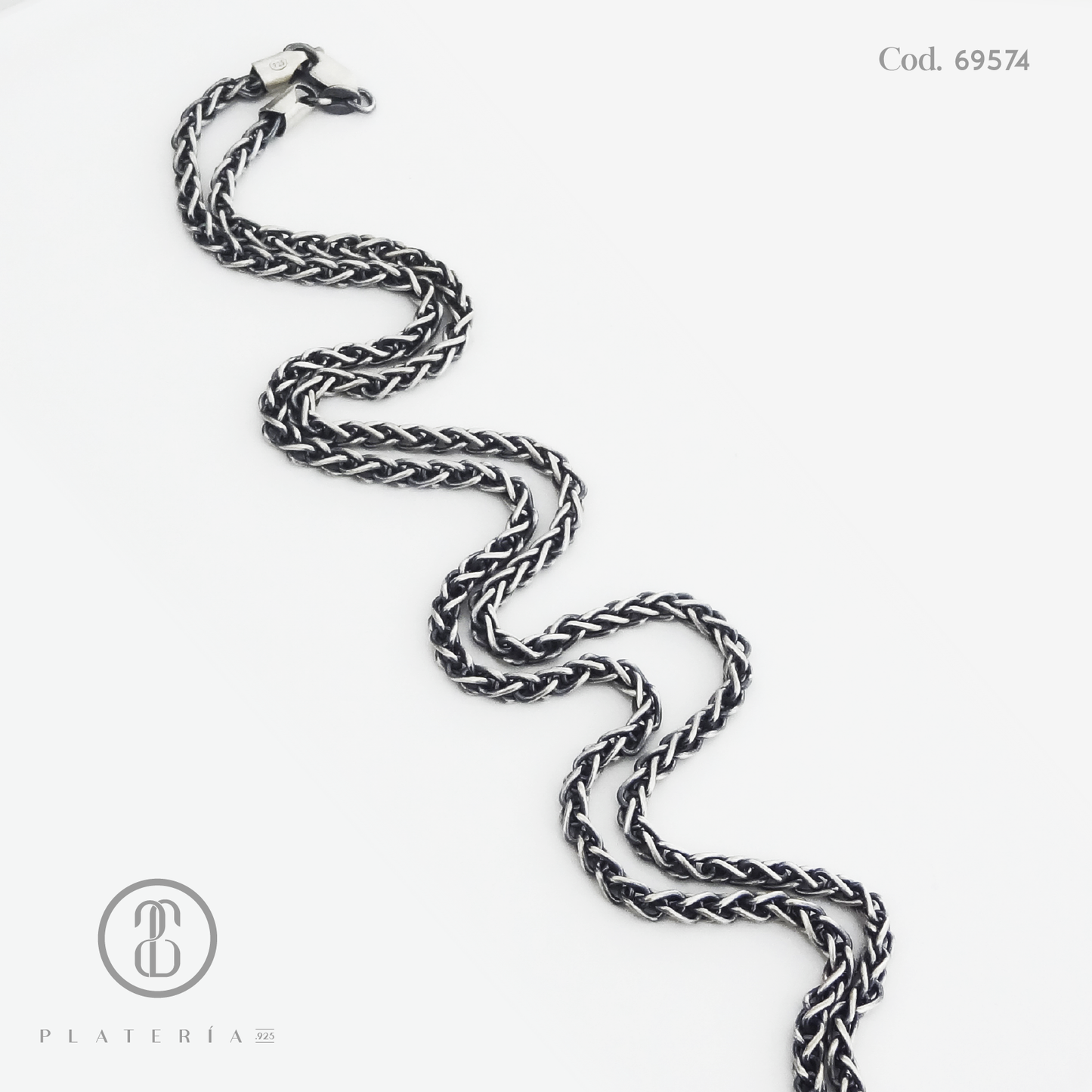 CORDON 55CM OXIDADO PLATA.925