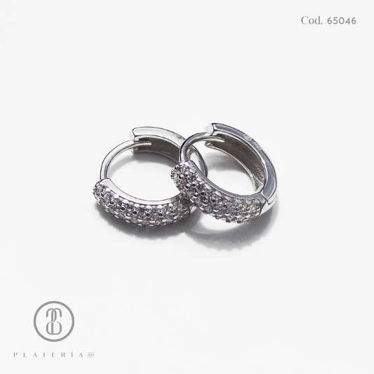 HUGGIE RODINADO 12MM PAVE PLATA.925