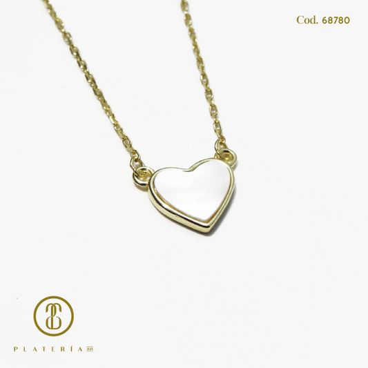 GARGANTILLA REVERSIBLE DORADA BAÑO 14K CORAZON NACAR PLATA.925