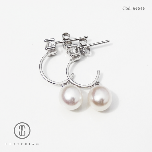 ARETE RODINADO PERLA CULTIVADA PLATA.925