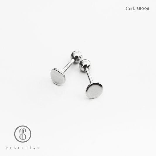 ARETE RODINADO PLACA LISA CIERRE BOLITA PLATA.925