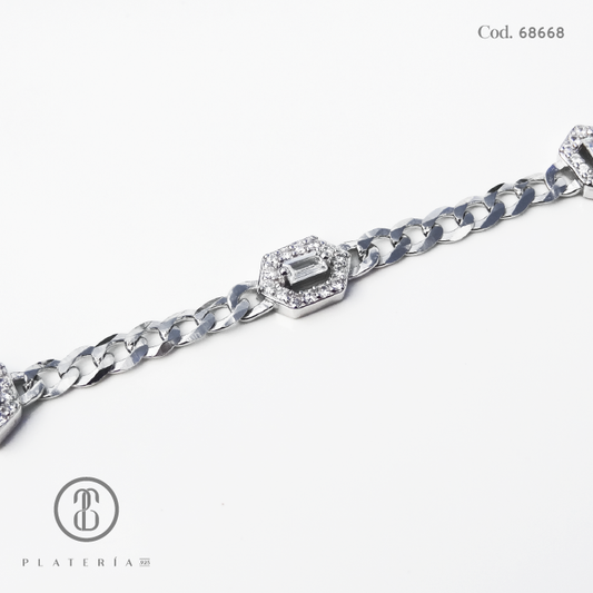 PULSERA RODINADO MARTILLADA BAGUETTE 17*3CM PLATA.925