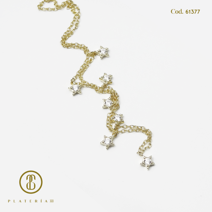 GARGANTILLA DORADA BAÑO 14K ESTRELLAS PLATA.925