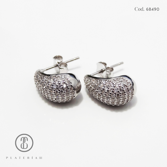 ARETE RODINADO GOTA ZIRCON 14MM PLATA.925