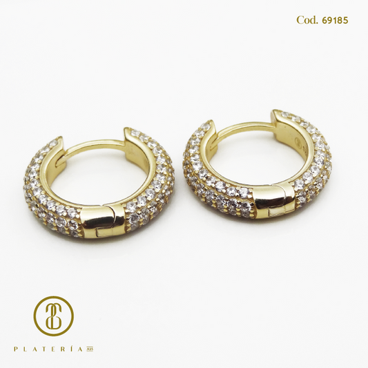 HUGGIE DORADO BAÑO 14K 16MM CHISPA PLATA.95