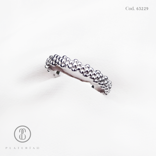 ANILLO RODINADO CINTILLO FLORES PLATA.925