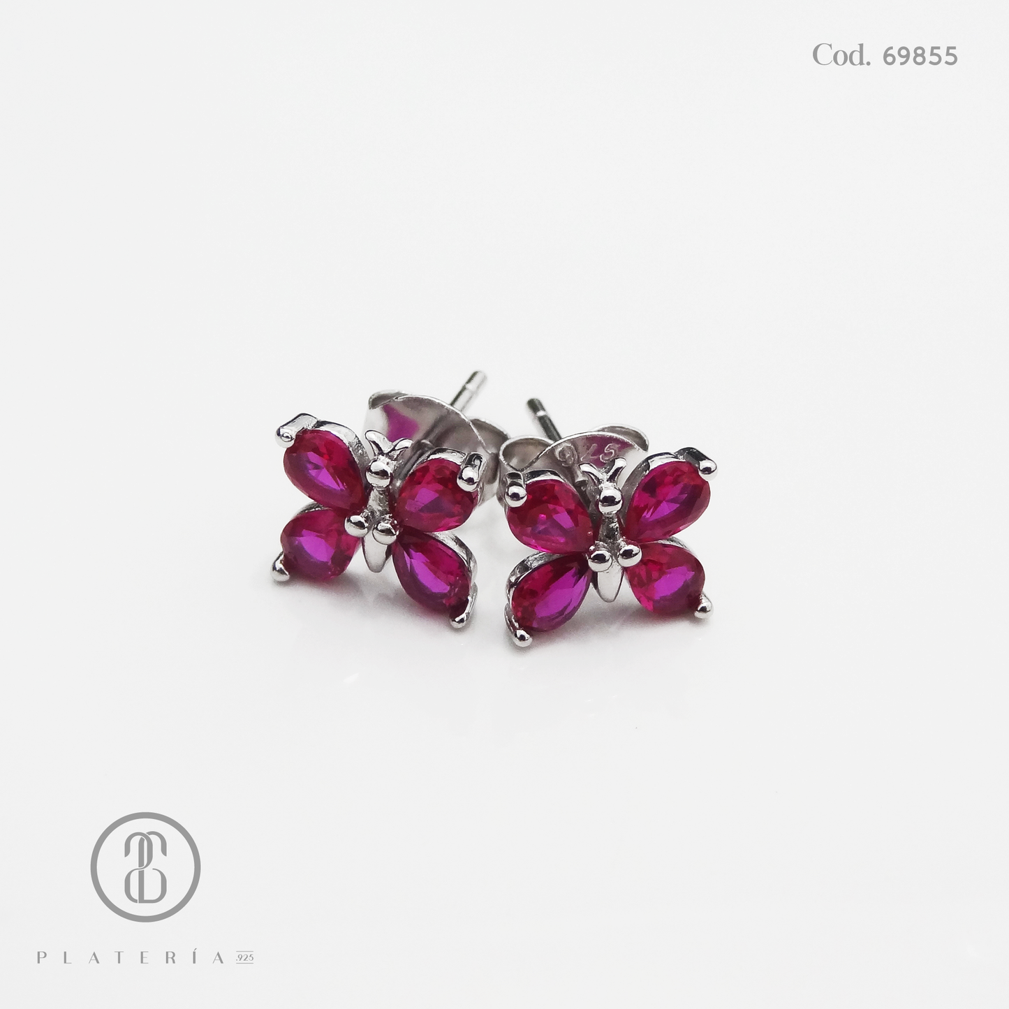 ARETE RODINADO MARIPOSA ZIRCON FUCSIA PLATA.925