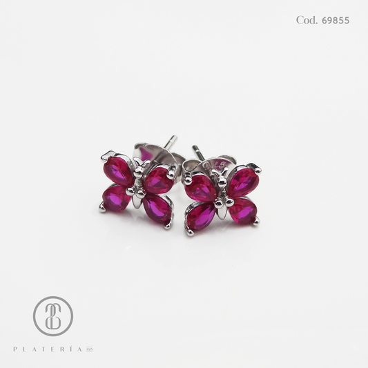 ARETE RODINADO MARIPOSA ZIRCON FUCSIA PLATA.925