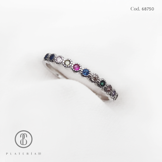 ANILLO RODINADO CINTILLO COLORES PLATA.925